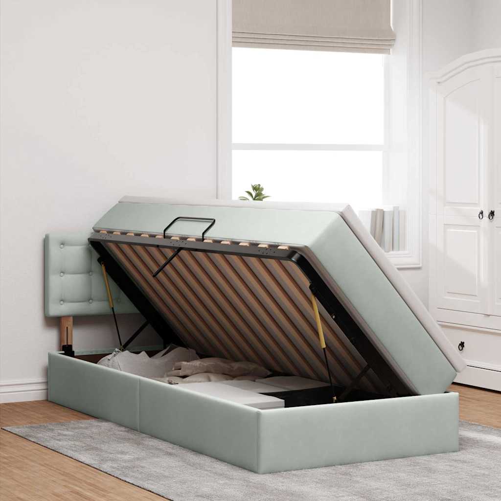 Krevet s od storage s madracem Svijetlo siva 90 x 200 cm Baršun