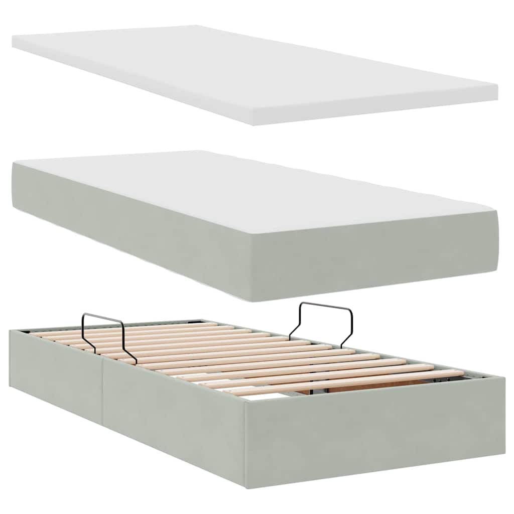 Krevet s od storage s madracem Svijetlo siva 90 x 200 cm Baršun