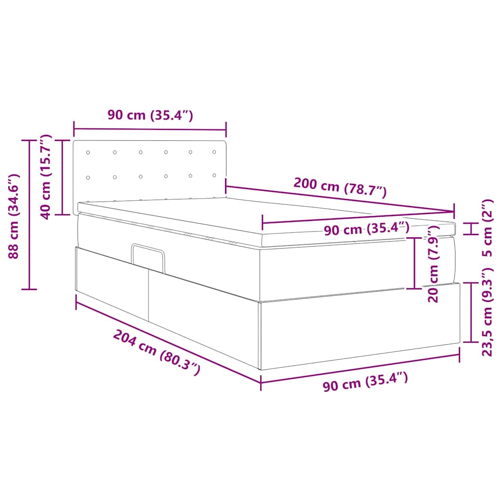 Krevet s od storage s madracem Svijetlo siva 90 x 200 cm Baršun
