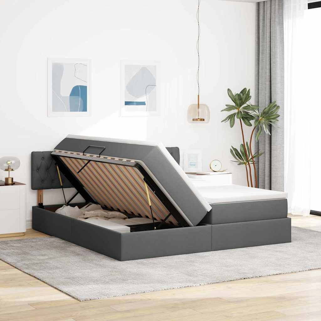 Krevet s od storage Tamno siva 180 x 200 cm Lažna koža