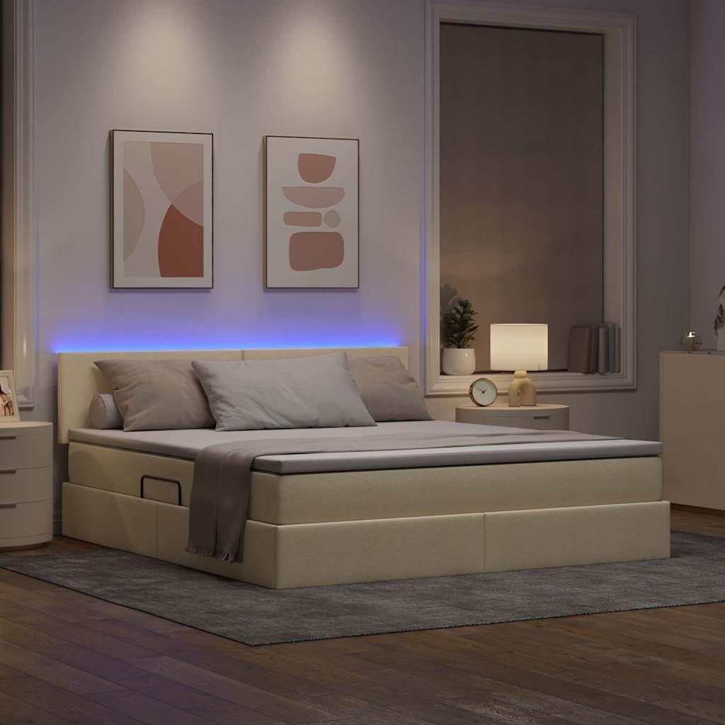 LED krevet za pohranu s madracem Krema 160 x 200 cm Tkanina