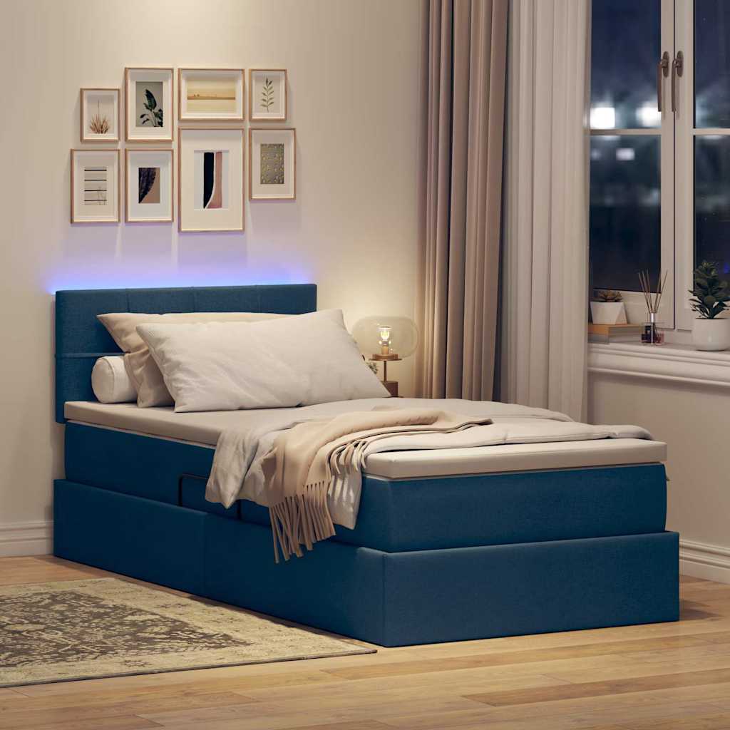 LED krevet za pohranu s madracem Plava 90 x 190 cm Tkanina