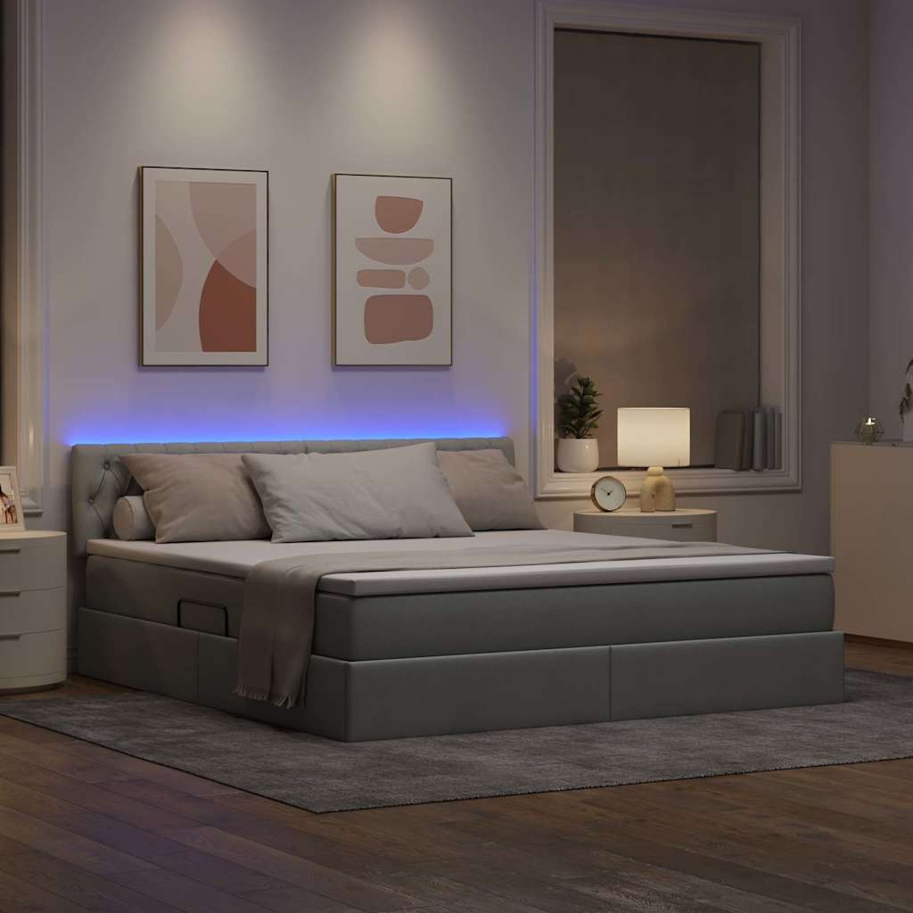 LED krevet za pohranu s madracem Svjetlosiva 160 x 200 cm