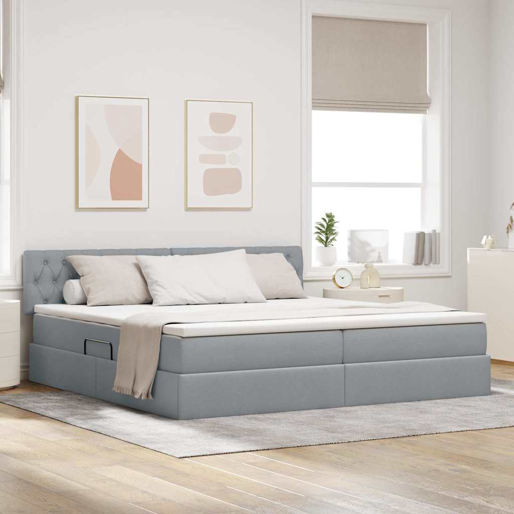 LED krevet za pohranu s madracem Svjetlosiva 200 x 200 cm