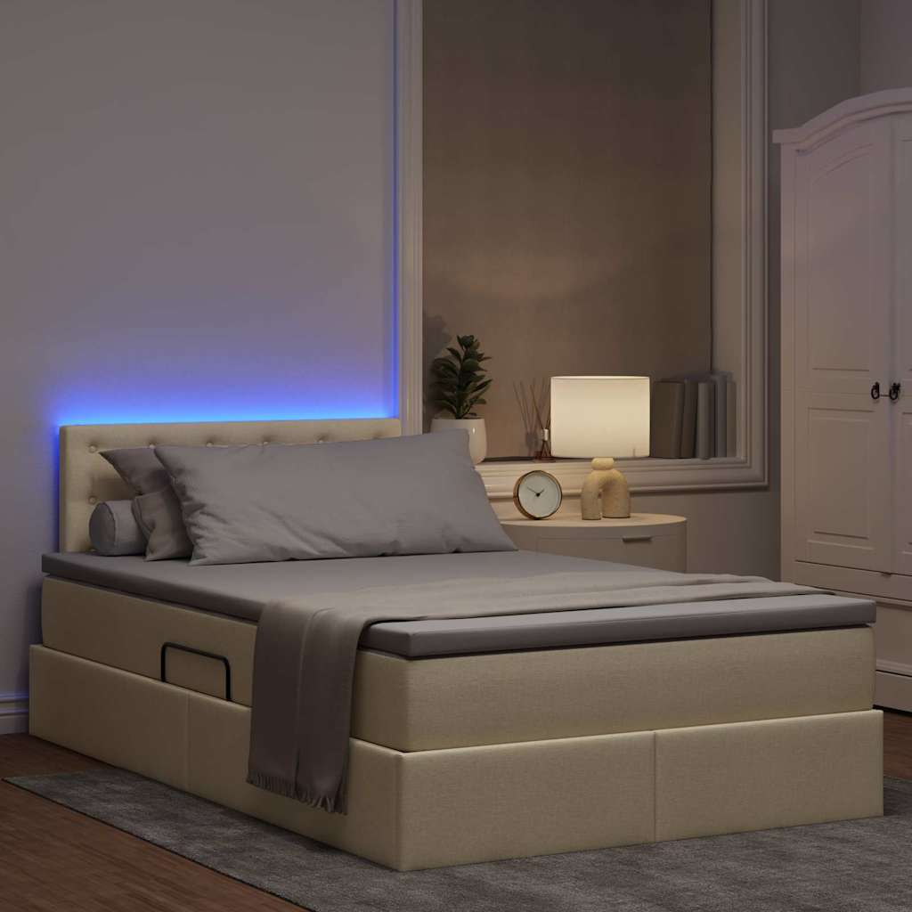 LED krevet za pohranu s madracem Krem 120 x 190 cm Tkanina