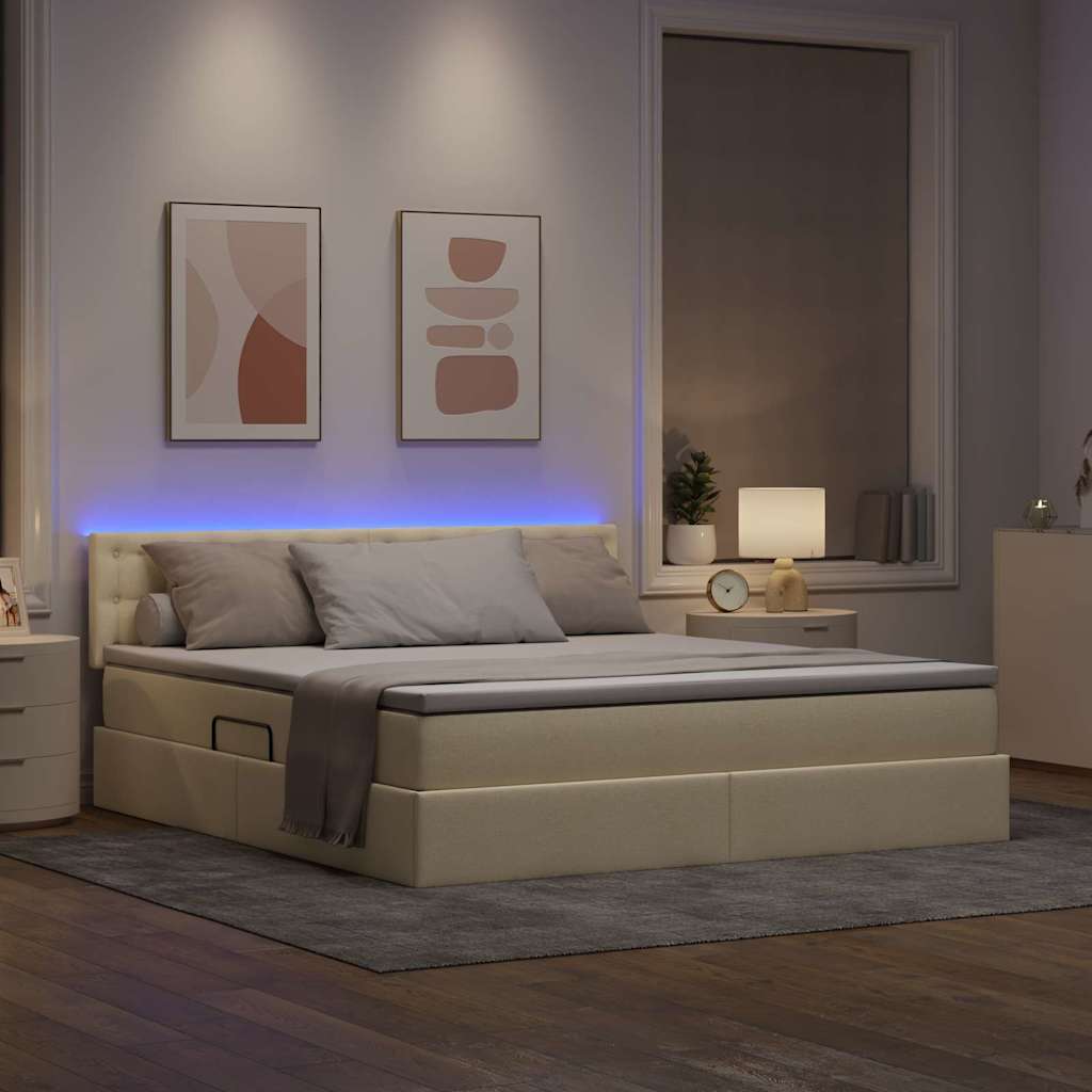 LED krevet za pohranu s madracem Krema 160 x 200 cm Tkanina