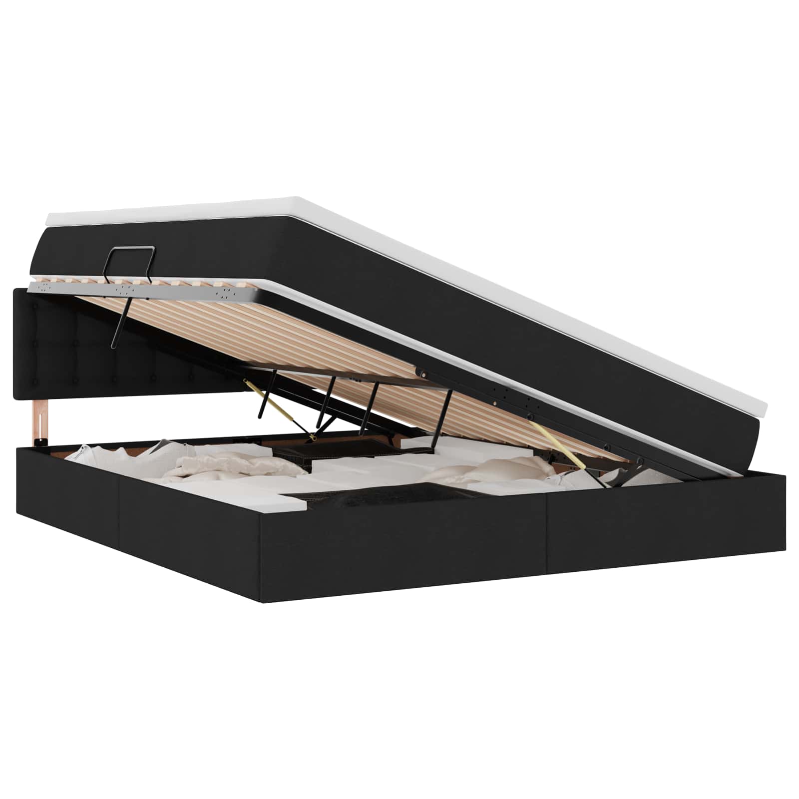 LED krevet za pohranu s madracem Crna 180 x 200 cm Tkanina