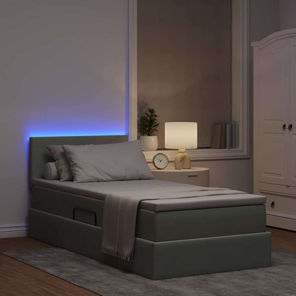 LED krevet za pohranu s madracem Svjetlosiva 90 x 200 cm Baršun