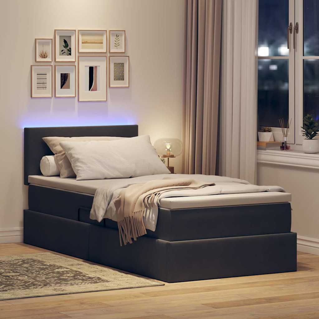 LED krevet za pohranu s madracem Tamnosiva 100 x 200 cm Baršun