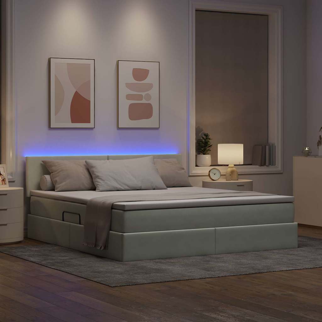 LED krevet za pohranu s madracem Svjetlosiva 160 x 200 cm