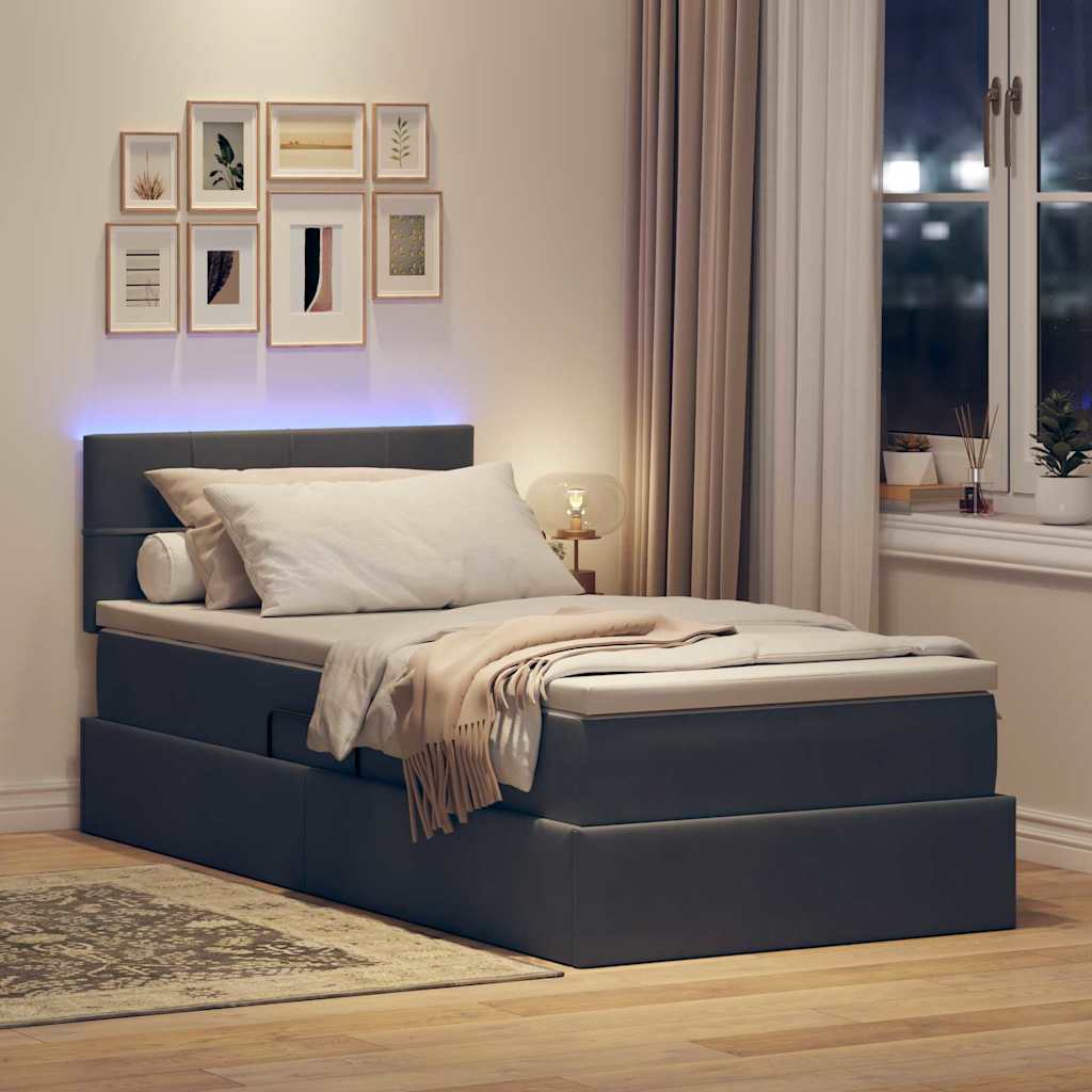 LED krevet za pohranu s madracem Tamnosiva 90 x 190 cm Baršun