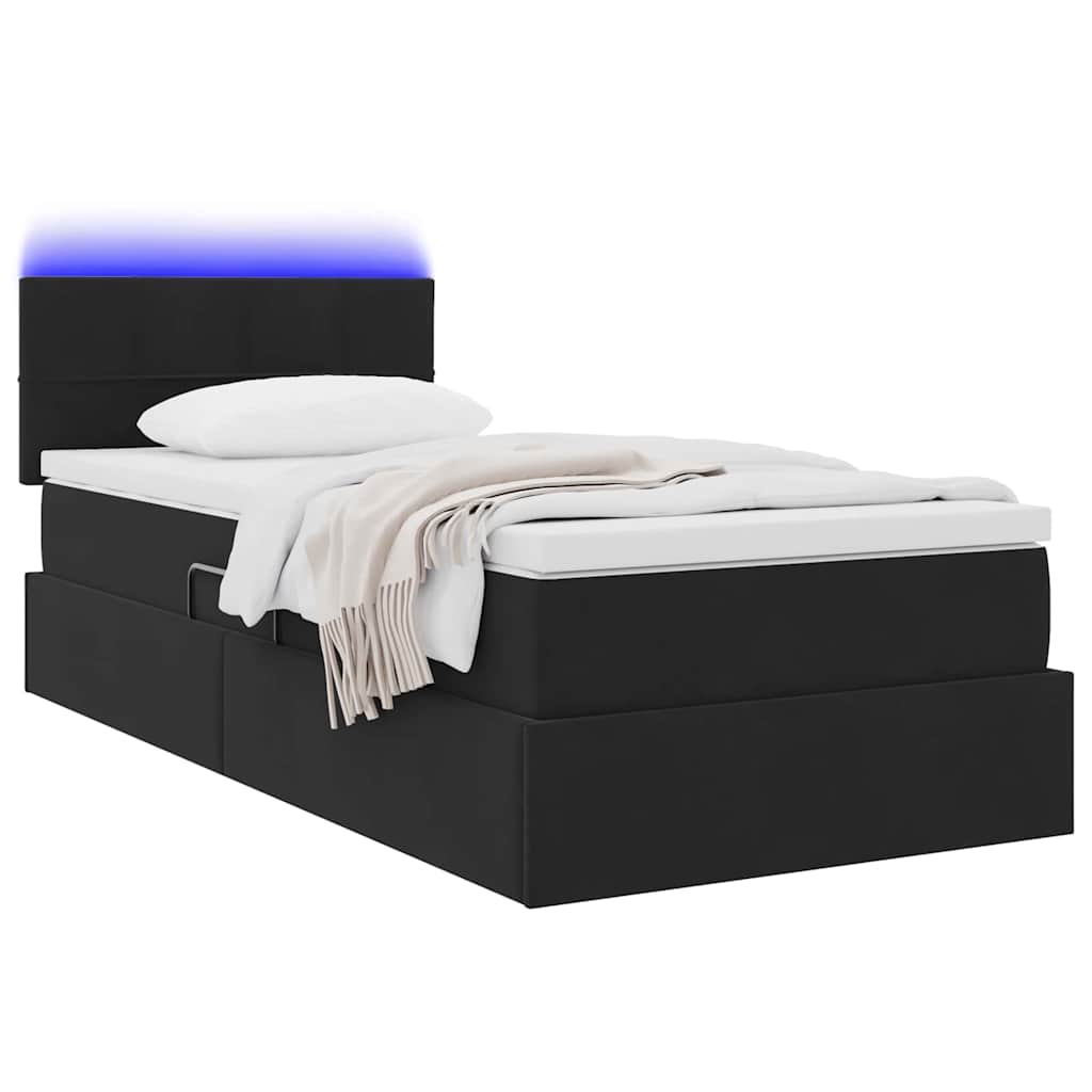 LED krevet za pohranu s madracem Crna 90 x 200 cm Baršun