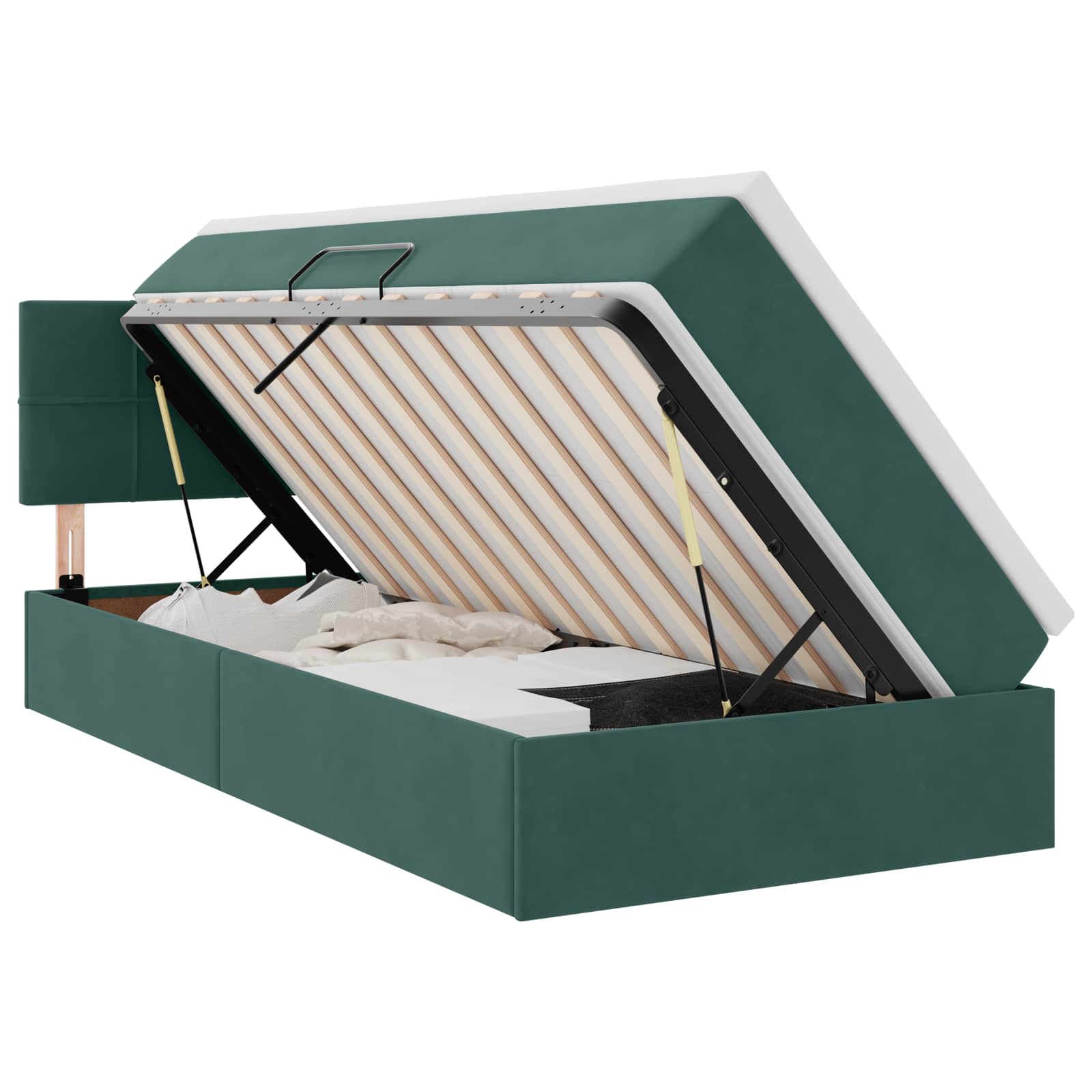 LED krevet za pohranu s madracem Tamnozelena 100 x 200 cm