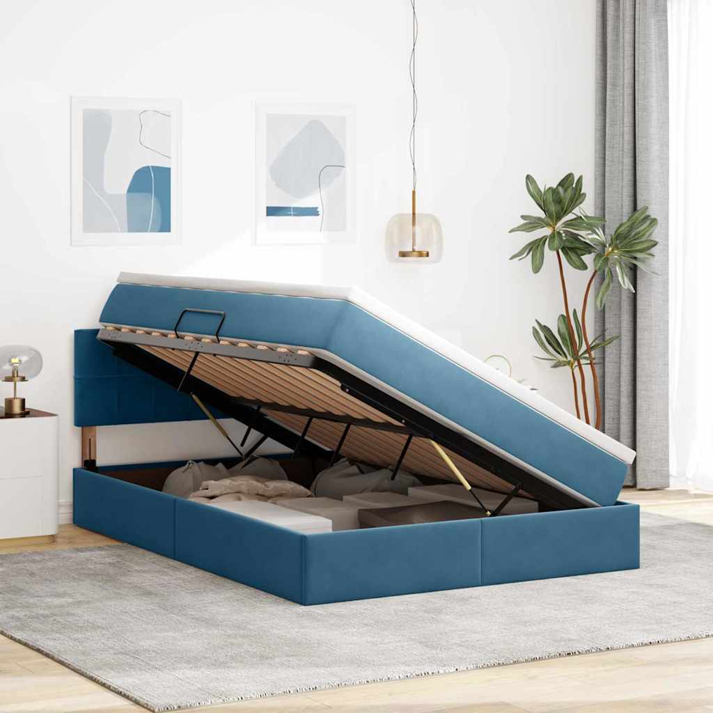 LED krevet za pohranu s madracem Tamno plava 140 x 200 cm
