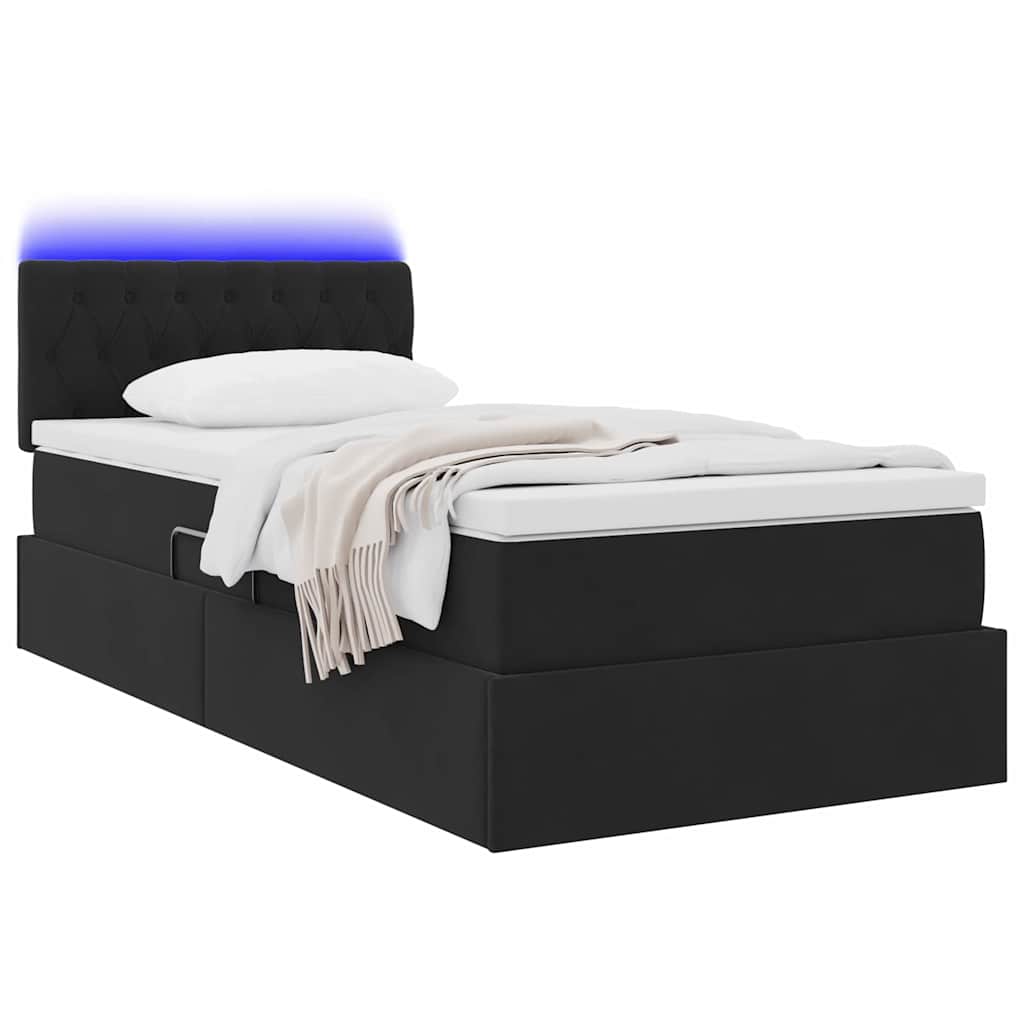 LED krevet za pohranu s madracem Crna 90 x 190 cm Baršun
