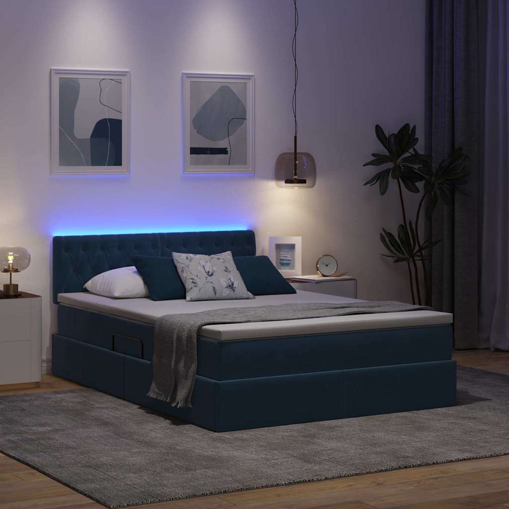 LED krevet za pohranu s madracem Tamno plava 140 x 190 cm