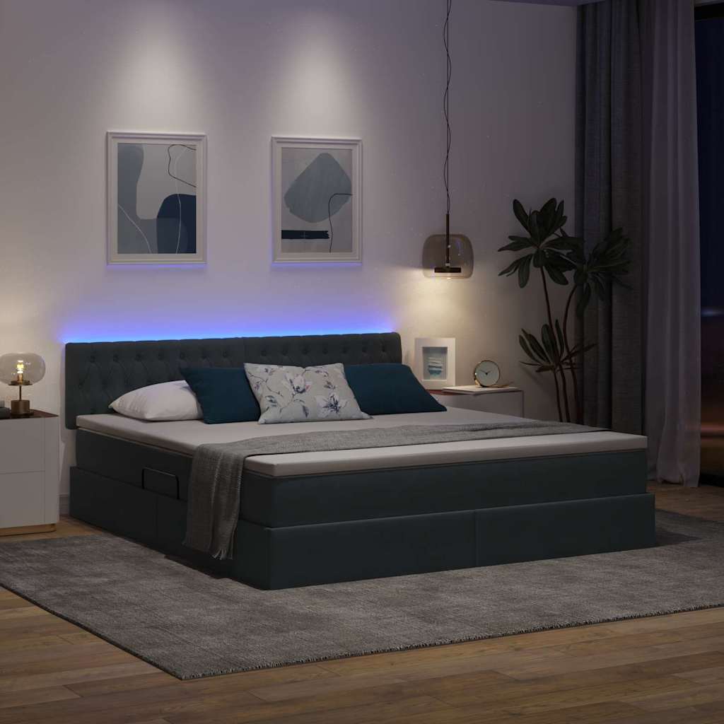 LED krevet za pohranu s madracem Tamnosiva 160 x 200 cm Baršun