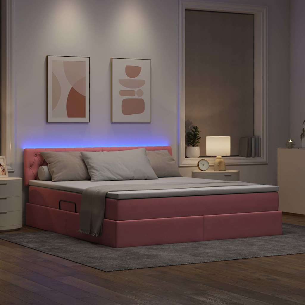 LED krevet za pohranu s madracem Ružičasta 180 x 200 cm Baršun