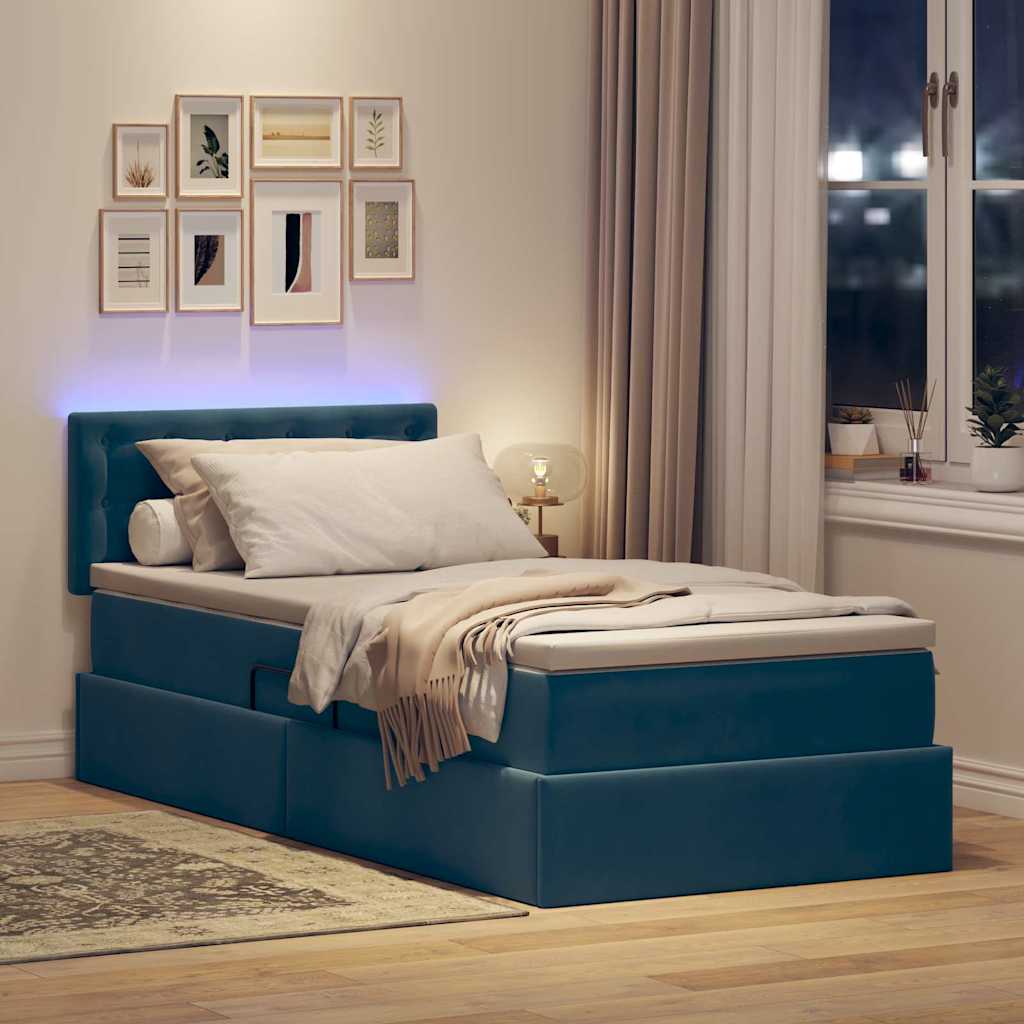 LED krevet za pohranu s madracem Tamno plava 90 x 190 cm Baršun