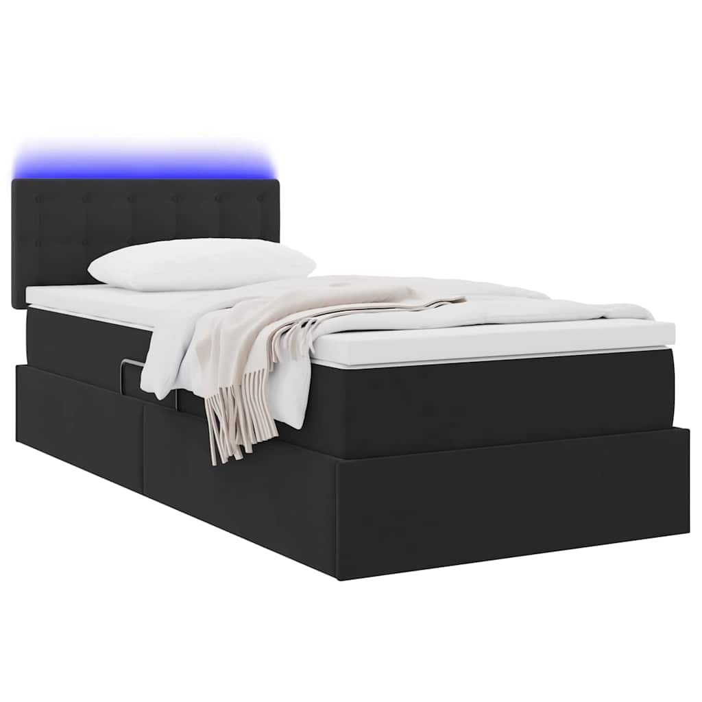 LED krevet za pohranu s madracem Crna 90 x 200 cm Baršun