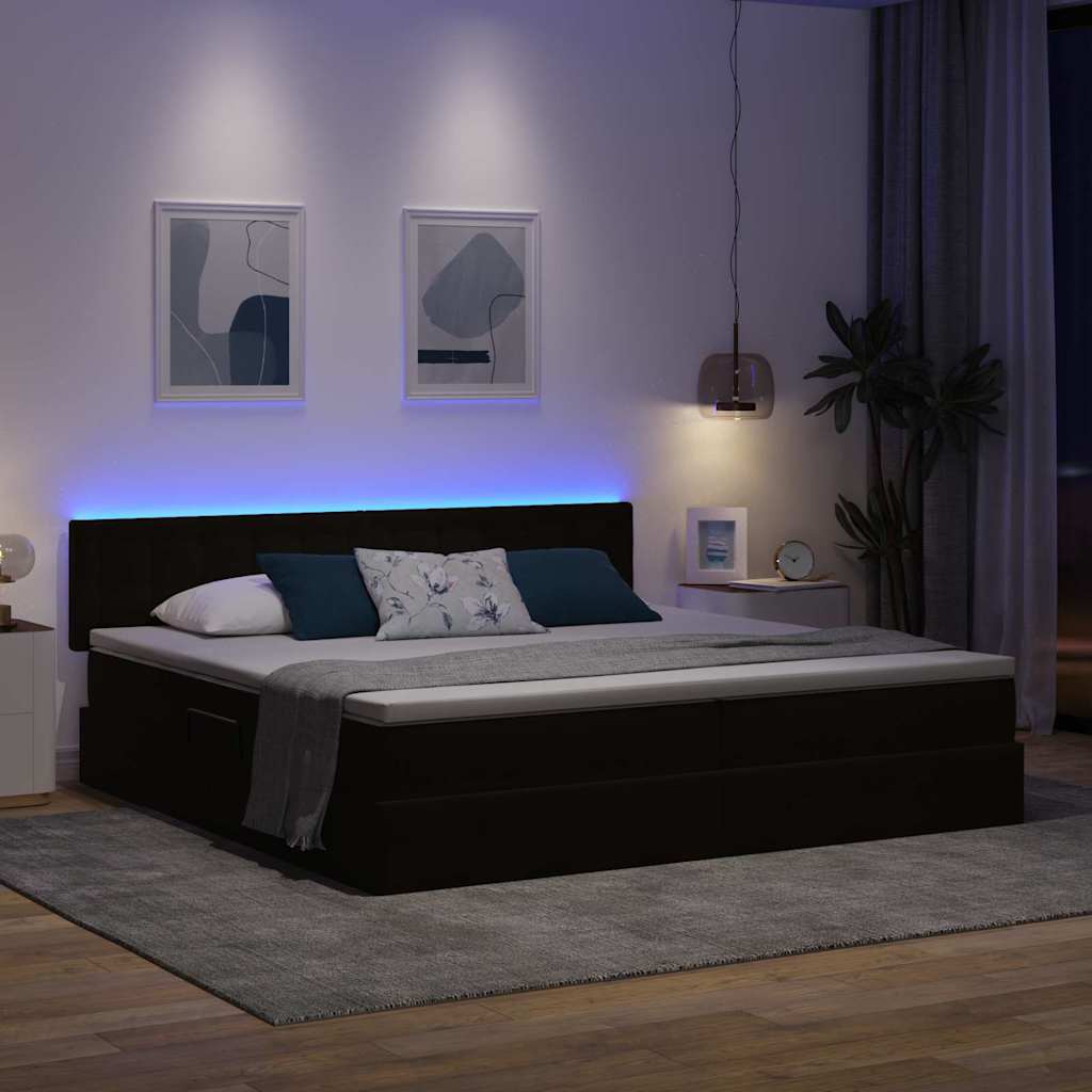 LED krevet za pohranu s madracem Crna 200 x 200 cm Baršun