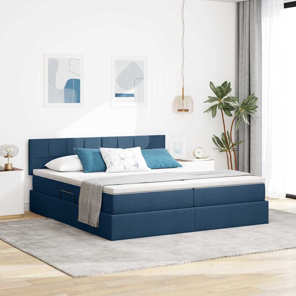 LED krevet za pohranu s madracem Plava 180 x 200 cm Tkanina