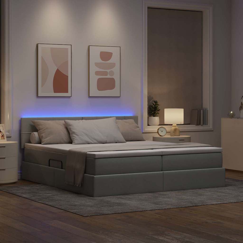 LED krevet za pohranu s madracem Svjetlosiva 200 x 200 cm