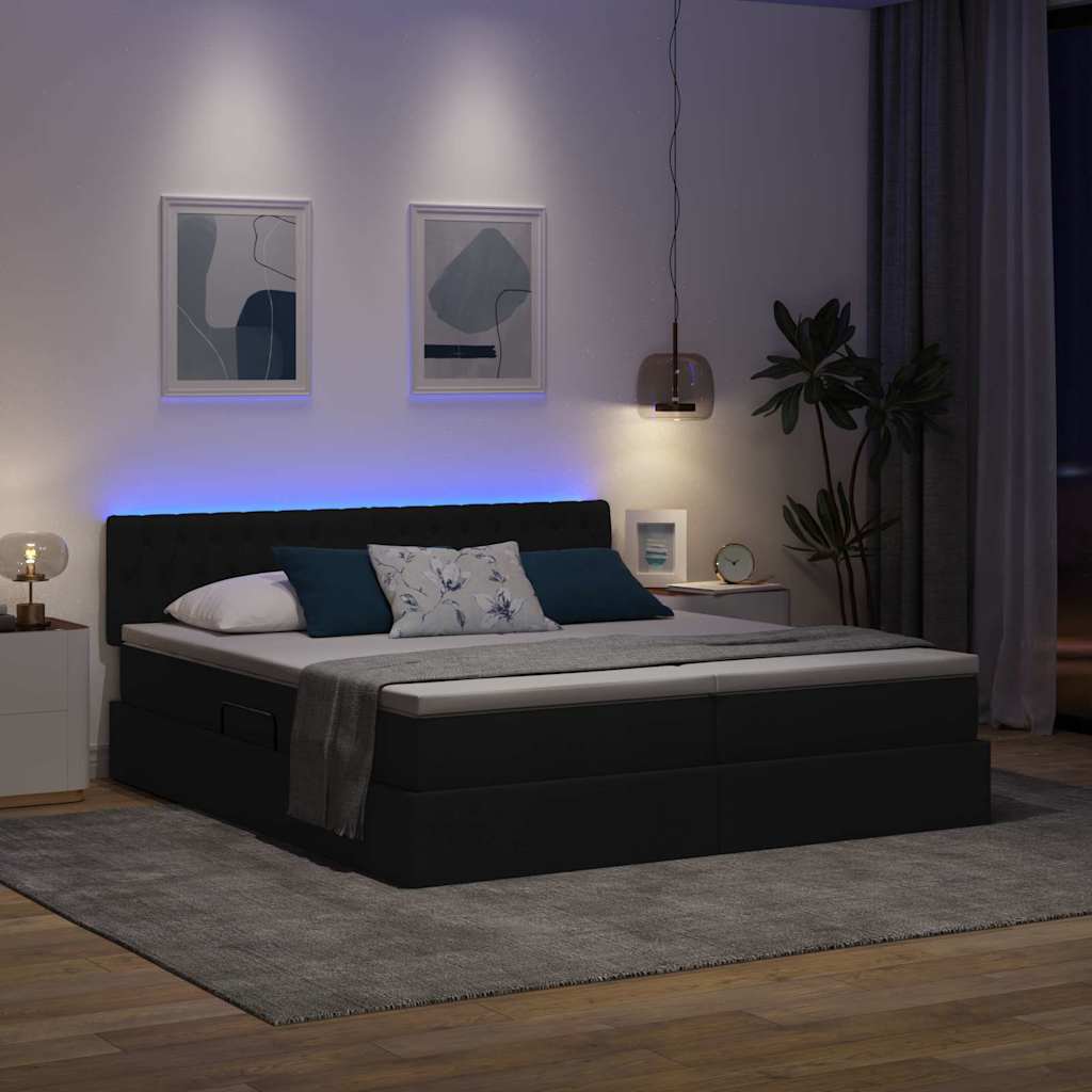 LED krevet za pohranu s madracem Crna 200 x 200 cm Tkanina