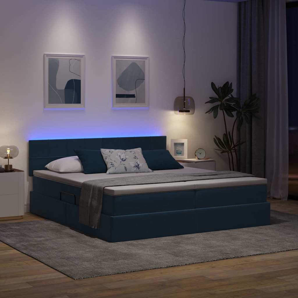 LED krevet za pohranu s madracem Tamno plava 180 x 200 cm