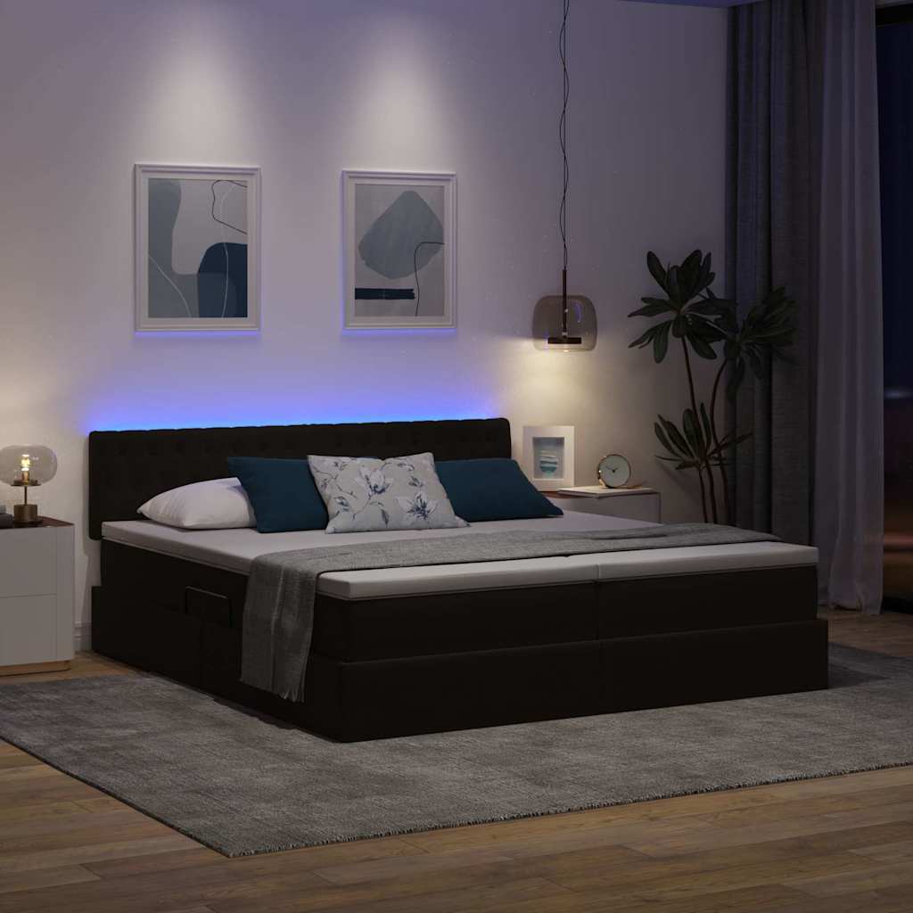 Krevet s LED trakama s uzglavljem Crna 180 x 200 cm Baršun