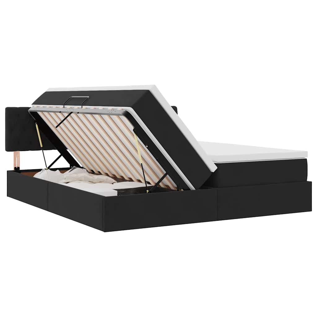 LED krevet za pohranu s madracem Crna 180 x 200 cm Baršun