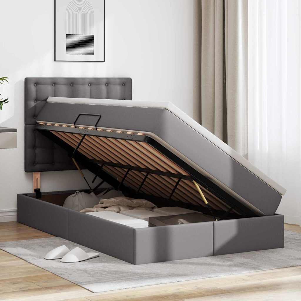 Krevet s od storage s madracem Siva 120 x 200 cm Lažna koža