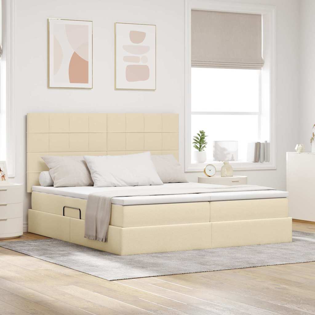 Krevet s od storage s uzglavljem Krema 180 x 200 cm Tkanina