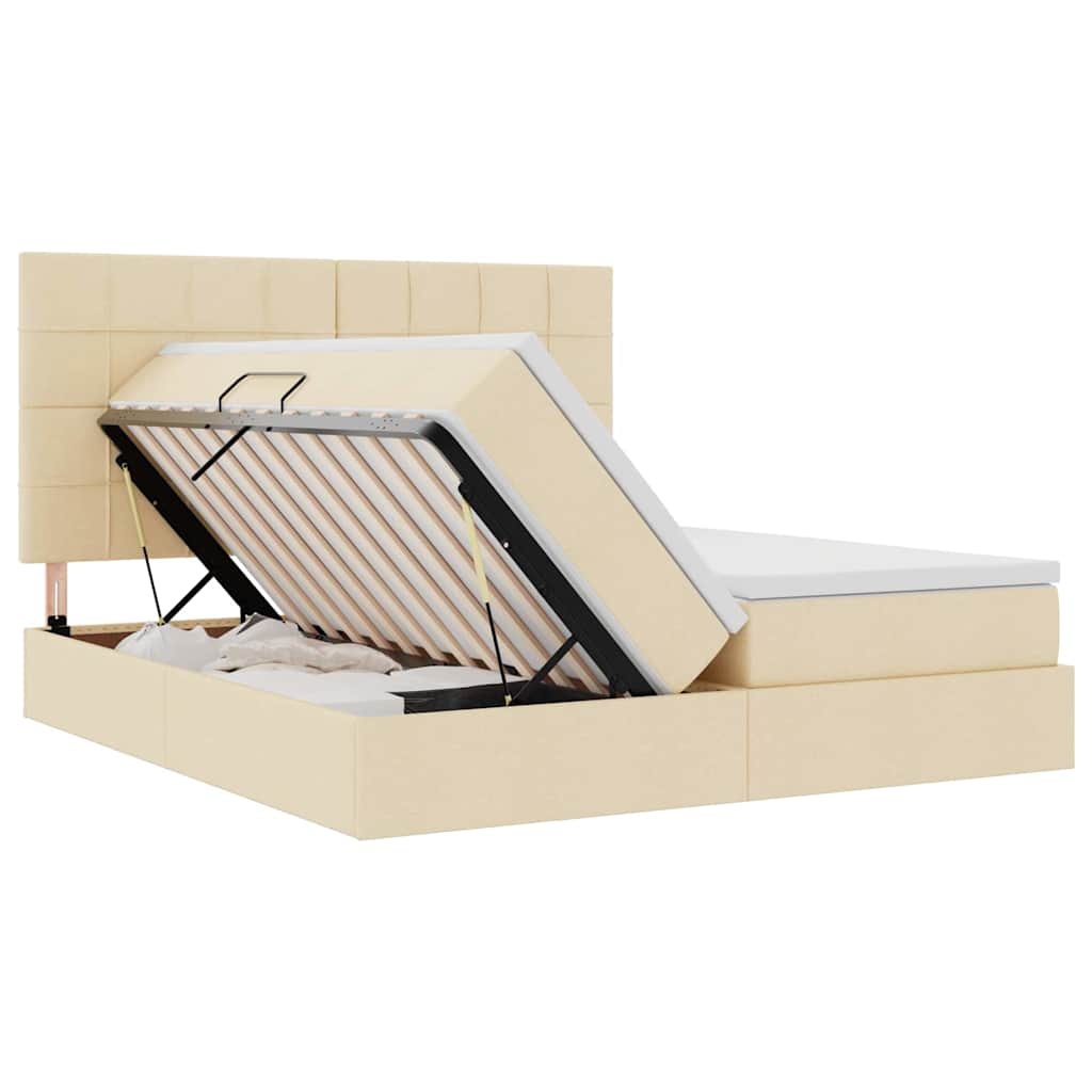 Krevet s od storage s uzglavljem Krema 180 x 200 cm Tkanina