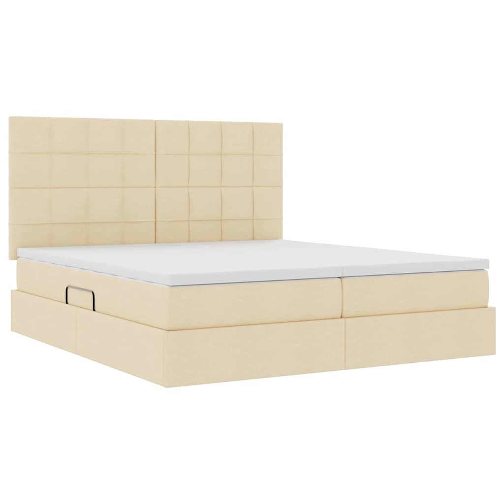 Krevet s od storage s uzglavljem Krema 200 x 200 cm Tkanina
