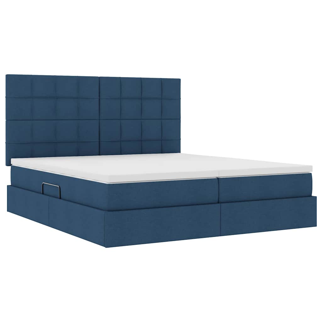 Krevet s od storage s uzglavljem Plava 200 x 200 cm Tkanina