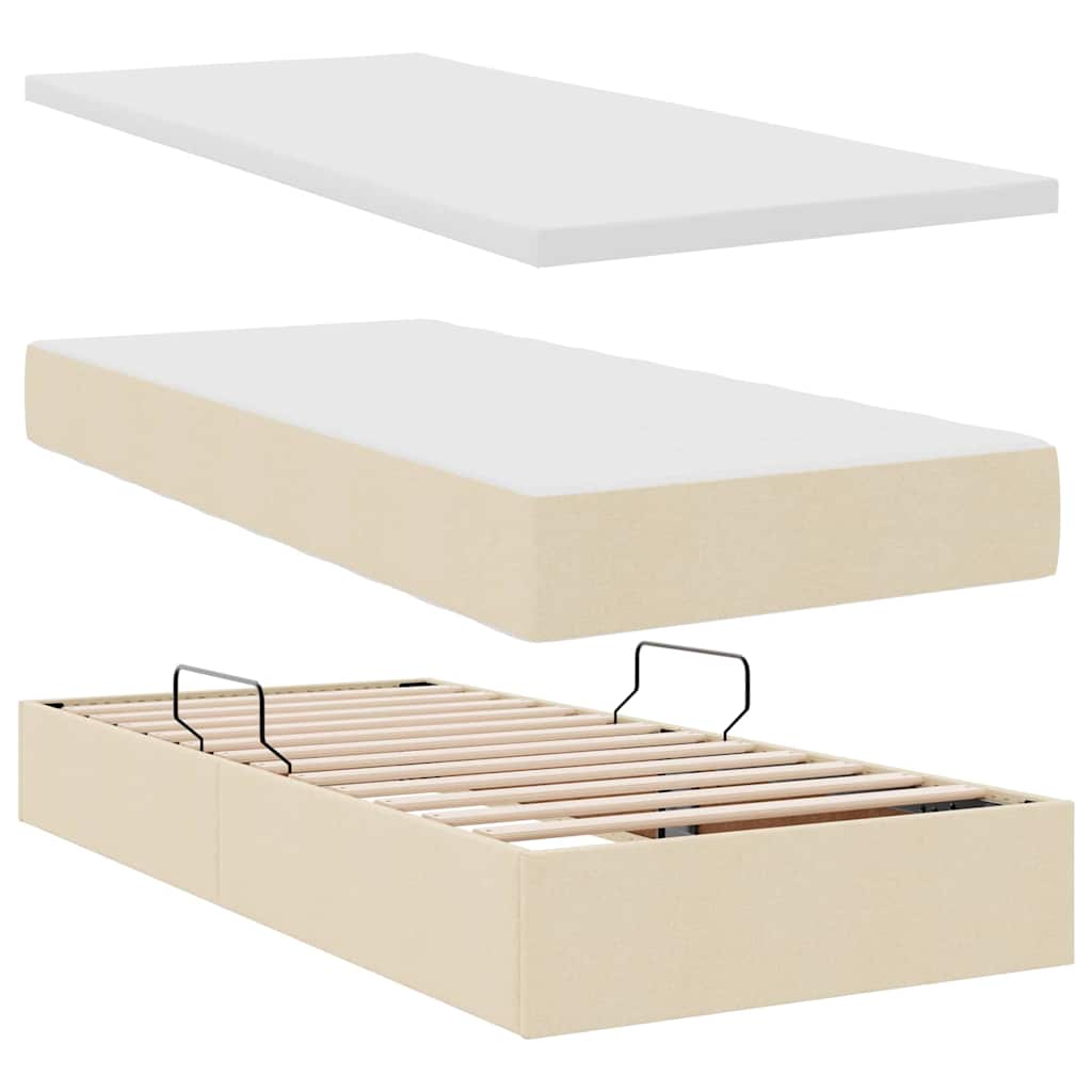Krevet s od storage s uzglavljem Krema 180 x 200 cm Tkanina