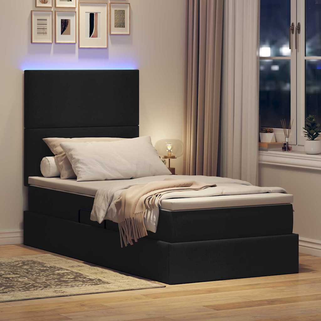 LED krevet za pohranu s madracem Crna 90 x 200 cm Tkanina
