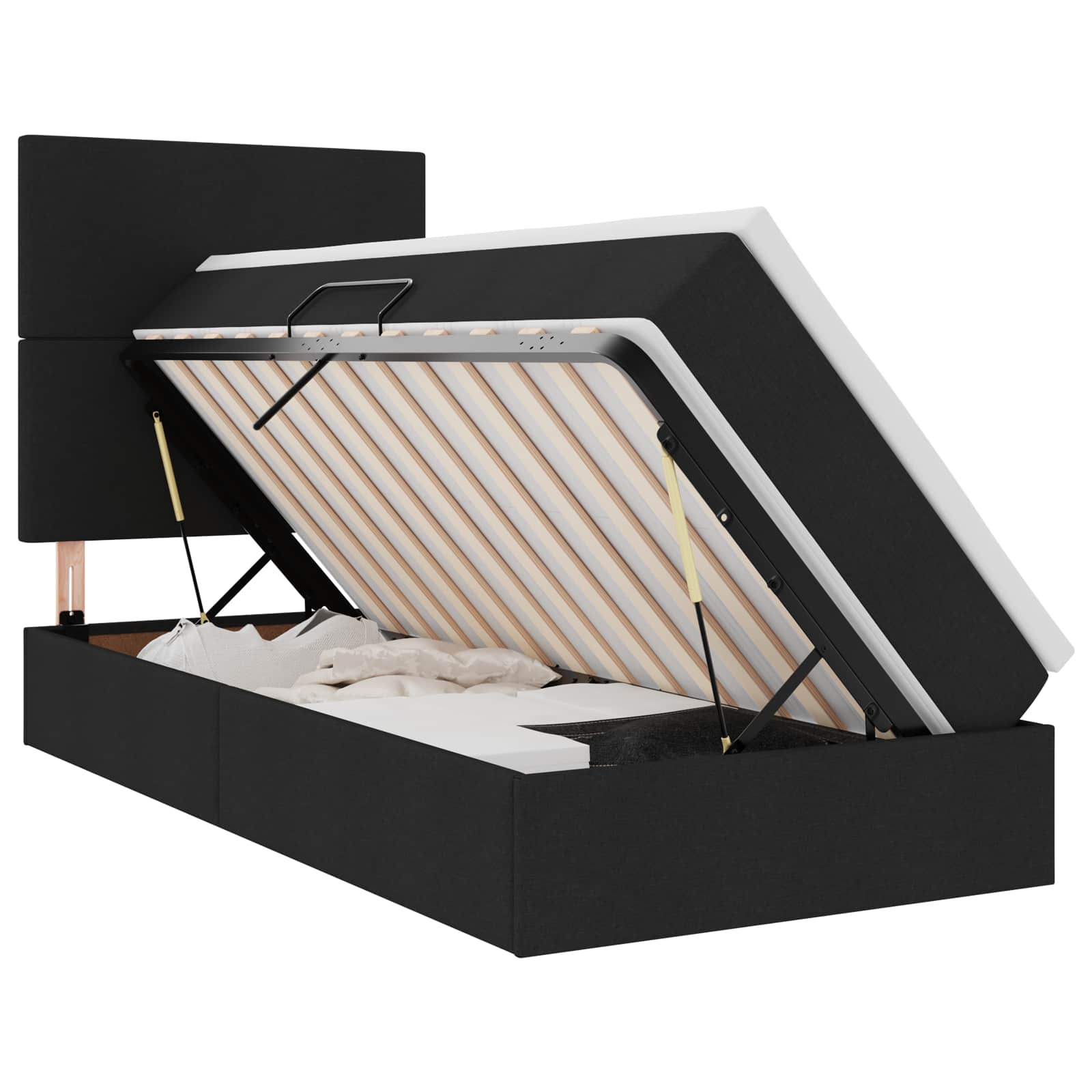 LED krevet za pohranu s madracem Crna 100 x 200 cm Tkanina