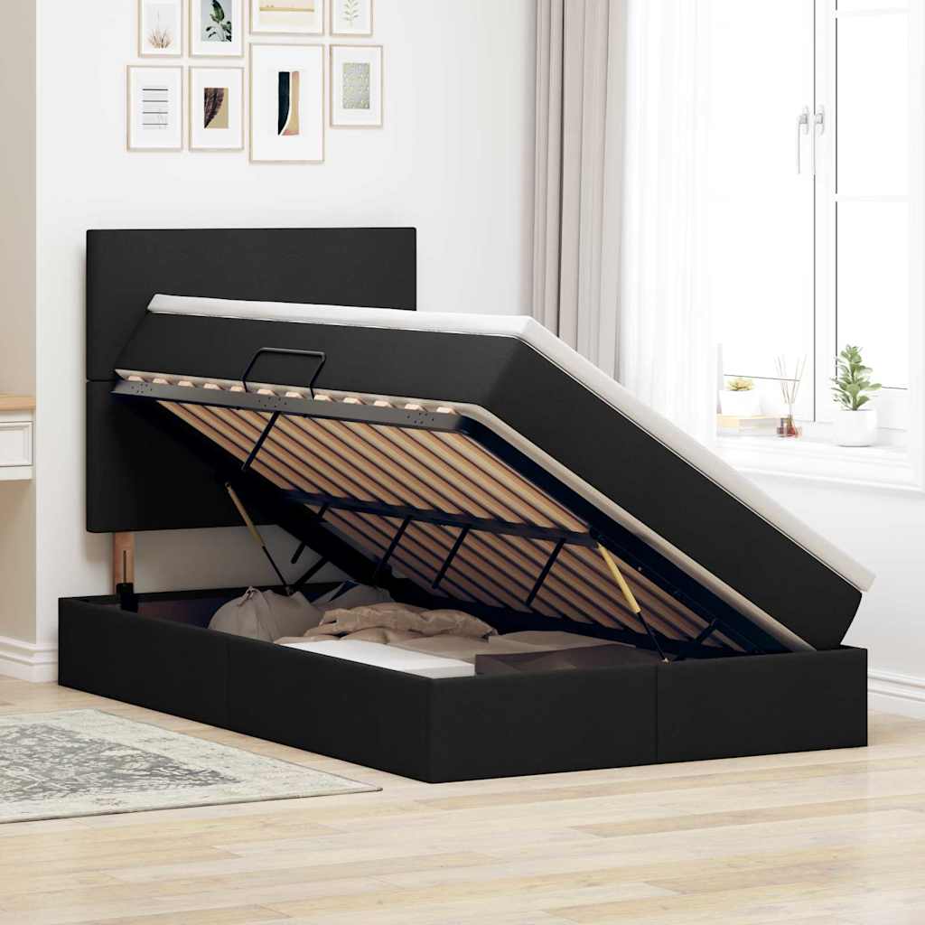 LED krevet za pohranu s madracem Crna 120 x 200 cm Tkanina