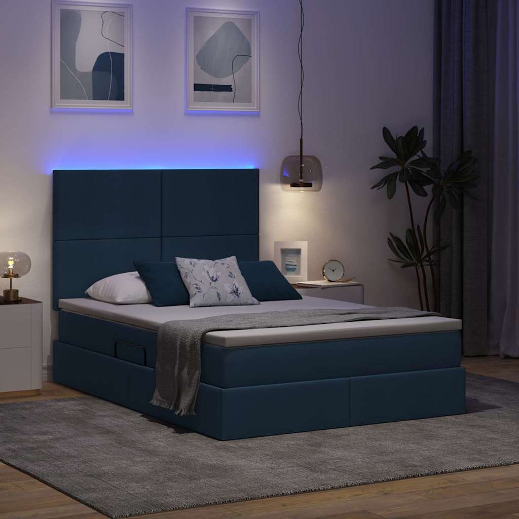 LED krevet za pohranu s madracem Plava 140 x 190 cm Tkanina