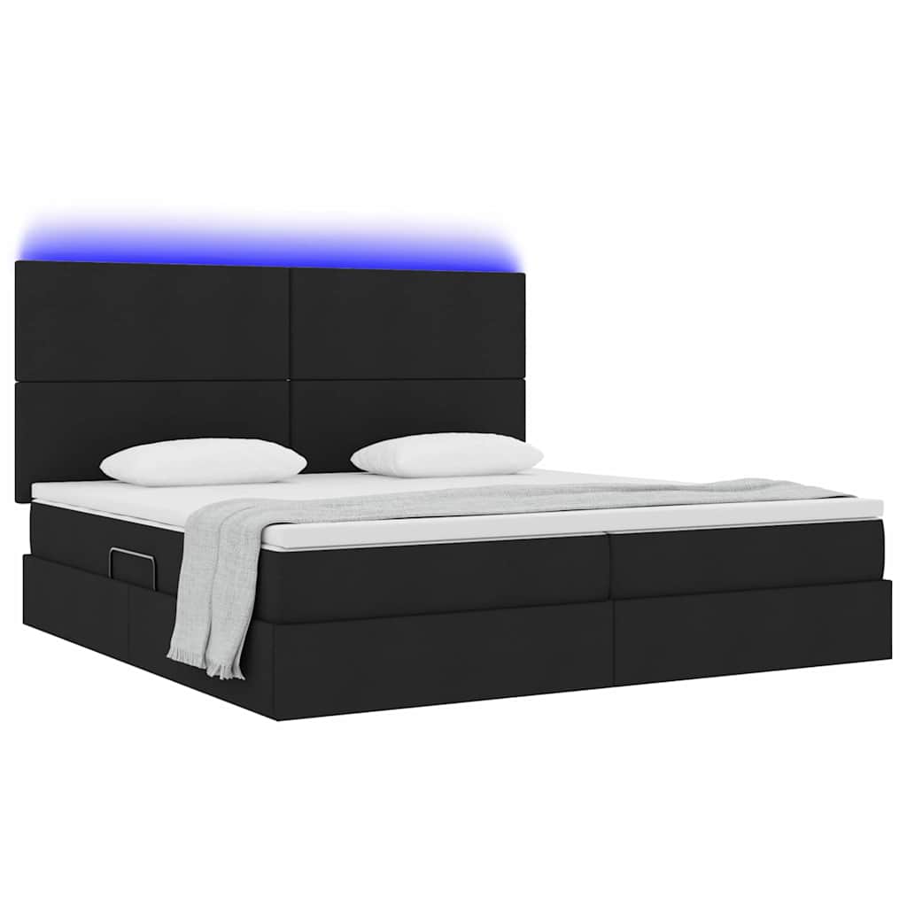 LED krevet za pohranu s madracem Crna 200 x 200 cm Tkanina
