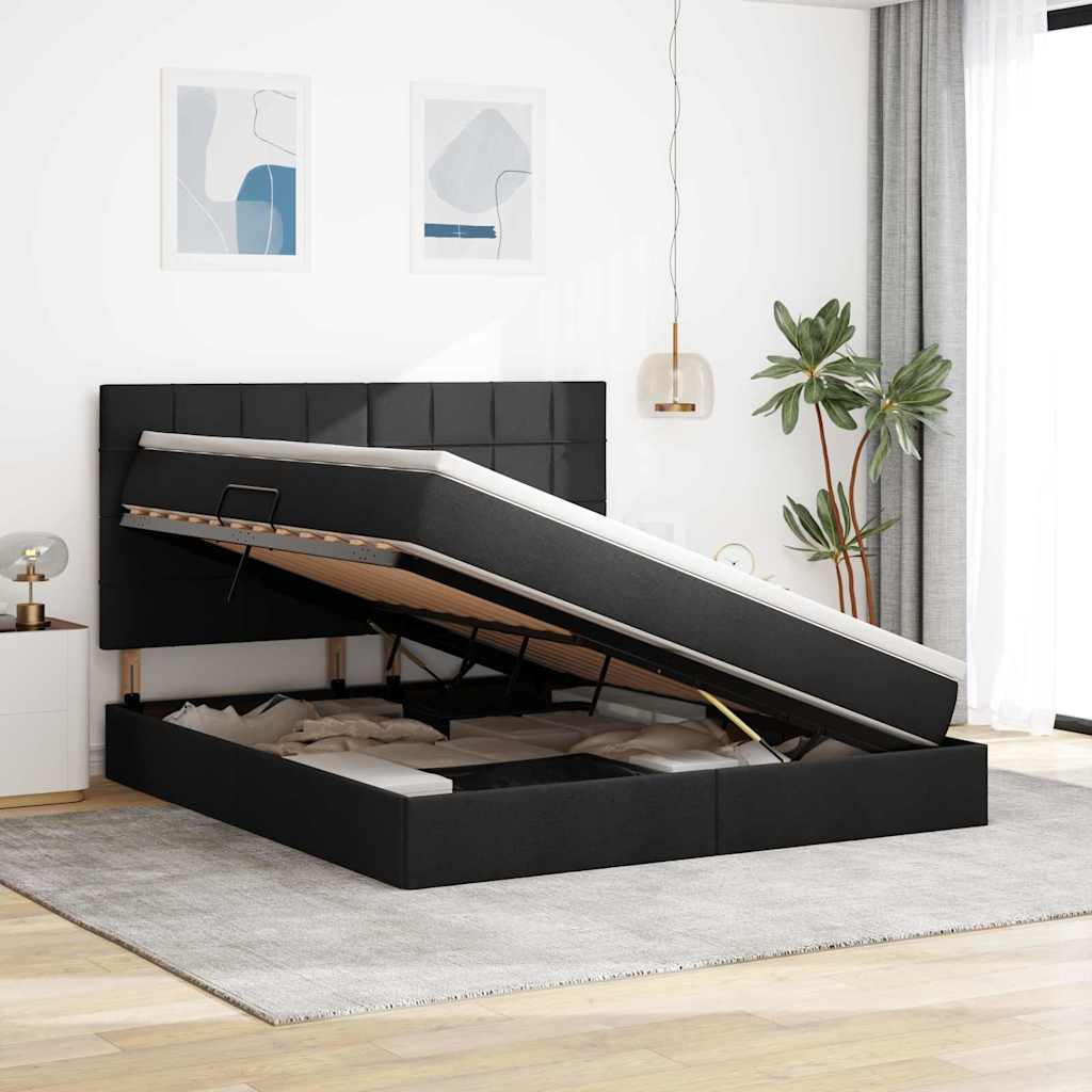 LED krevet za pohranu s madracem Crna 180 x 200 cm Tkanina