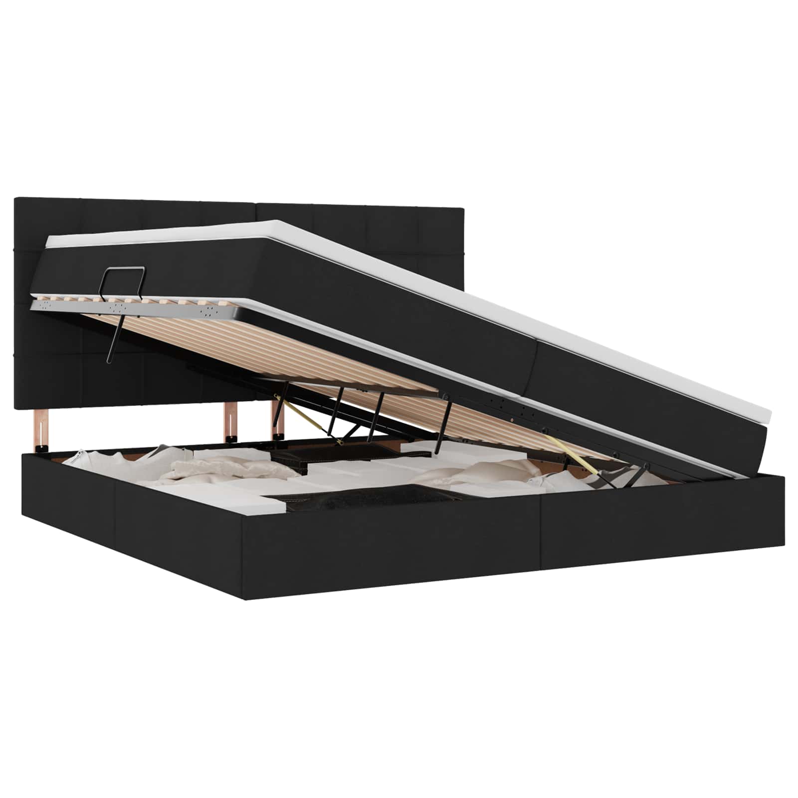 LED krevet za pohranu s madracem Crna 200 x 200 cm Tkanina
