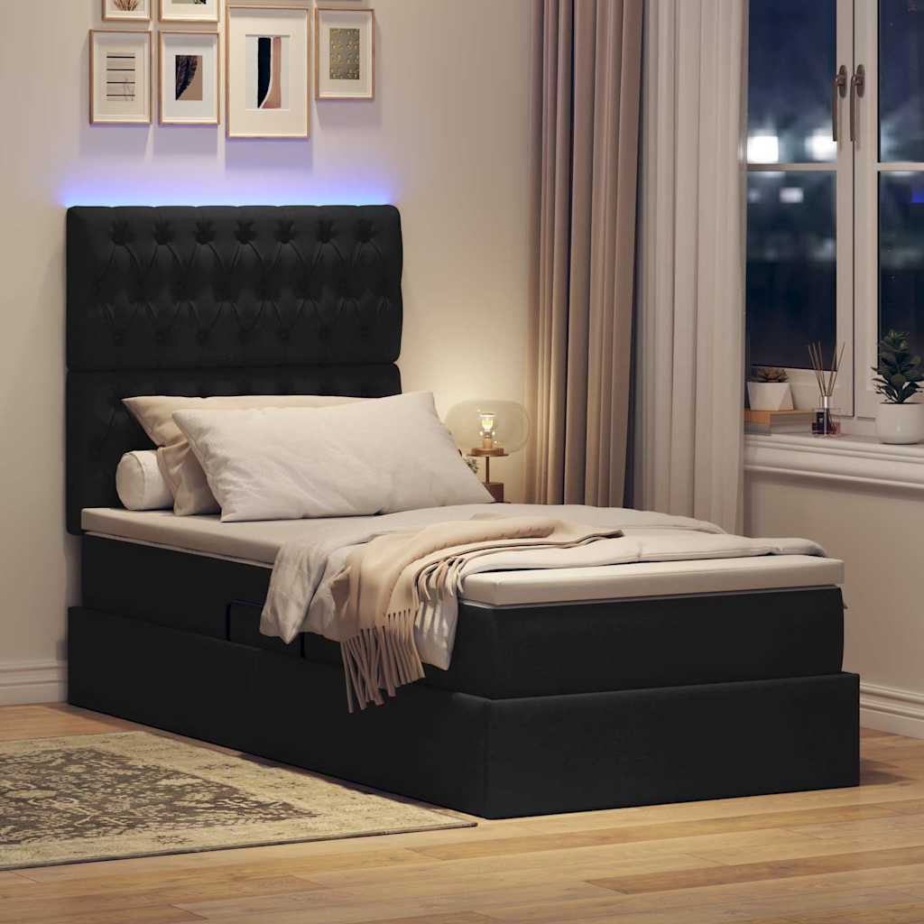 LED krevet za pohranu s madracem Crna 90 x 200 cm Tkanina