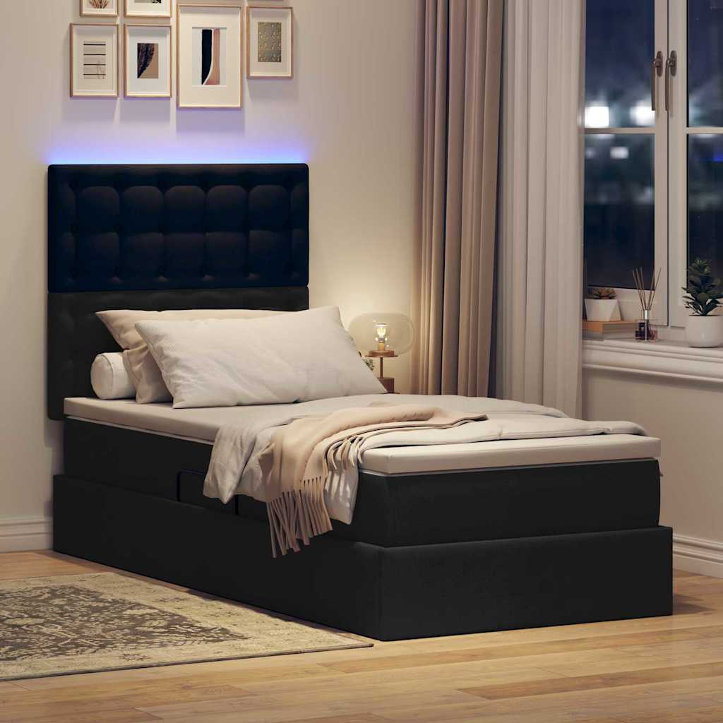 LED krevet za pohranu s madracem Crna 90 x 200 cm Tkanina