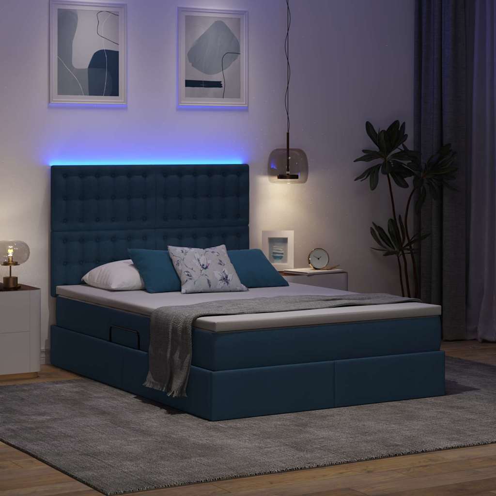LED krevet za pohranu s madracem Plava 140 x 200 cm Tkanina