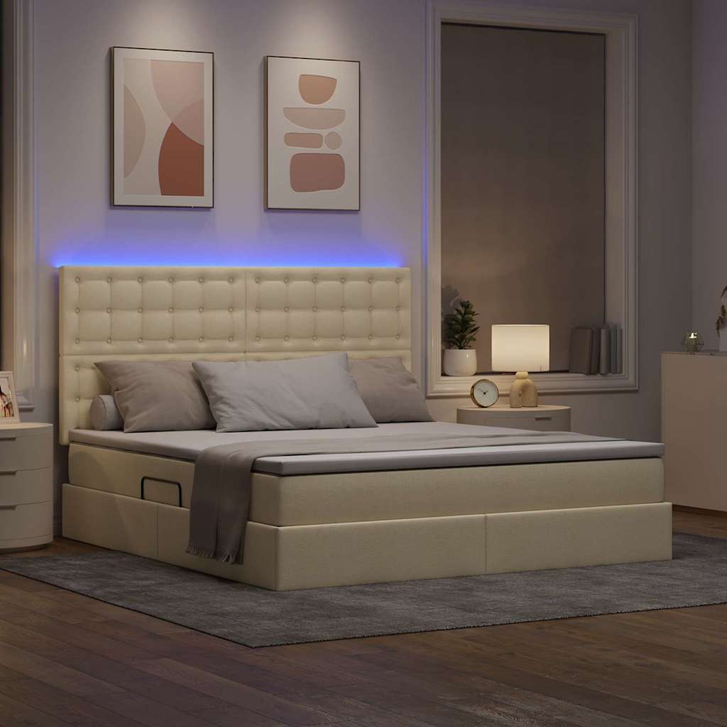 Krevet s prostorom za pohranu s LED-om Krema 160 x 200 cm