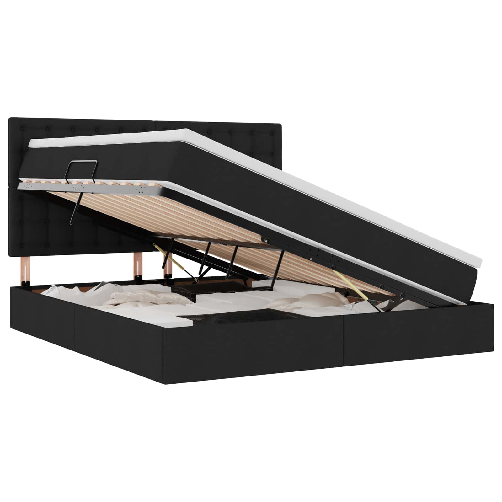LED krevet za pohranu s madracem Crna 180 x 200 cm Tkanina
