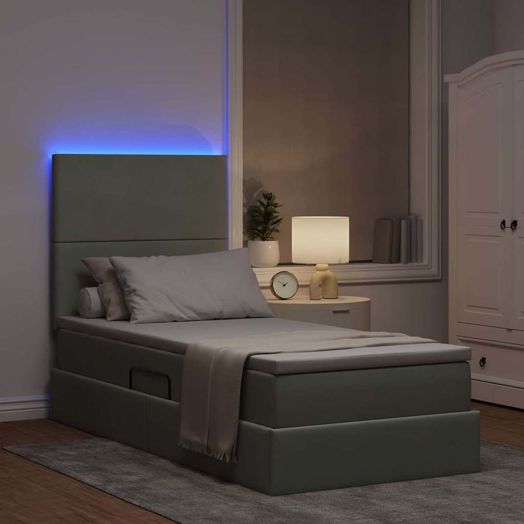 LED krevet za pohranu s madracem Svjetlosiva 90 x 200 cm Baršun